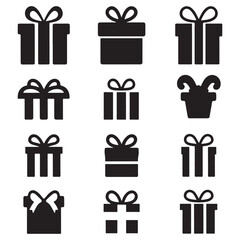Black Gift Icon Set for Holidays and Events