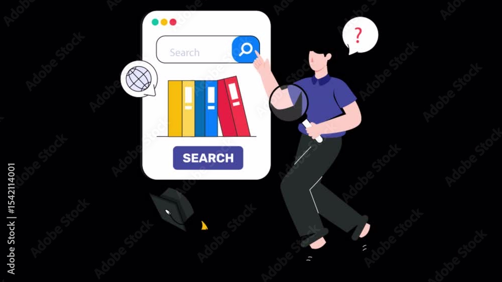 Poster search e book motion graphic rendering with transparent alpha channel and 4k resolution