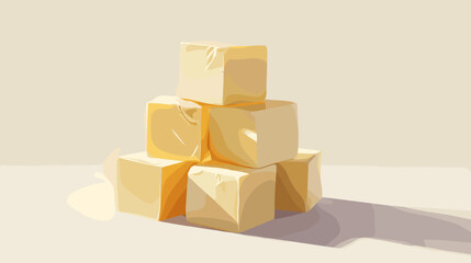 Fototapeta premium Cubes of butter stacked on light background with soft shadows Nutrition and diets