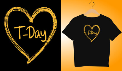 T-Day Heart T-Shirt Design: Valentine's Day Apparel Mockup with Yellow Scribble Heart Graphic on Black T-Shirt for Gift Ideas & Online Store