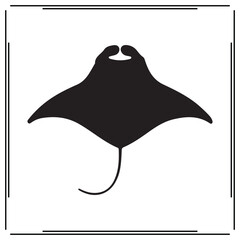 Manta Ray Silhouette Vector &ndash; Black Stingray Icon Isolated on White Background &ndash; Marine Animal Logo, Ocean Wildlife Graphic, Minimalist Sea Creature Design

