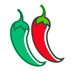 Flat Red and Green Chili Icons – Minimalist Spicy Chili Vector Set

