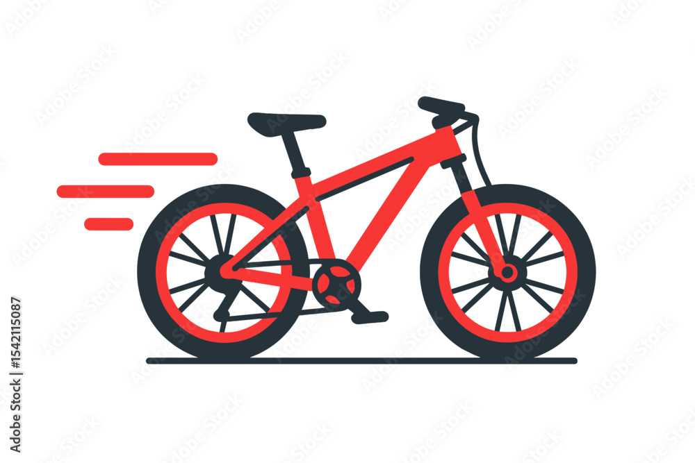 Poster stylish red bicycle in motion with dynamic lines representing speed and energy