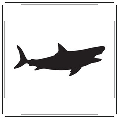 Aggressive Shark Silhouette Vector – Black Predator Fish Icon with Open Mouth on White Background for Ocean Wildlife Graphics, Marine Life Art, Sea Creature Symbols, and Nautical Designs

