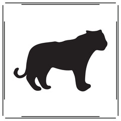 Big Cat Silhouette – Black Panther or Tiger Vector Isolated on White Background – Wild Animal Icon for Safari, Logo, Wildlife Design, Tattoo Art, or Nature Clipart

