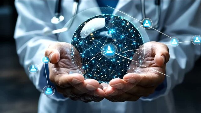Doctor holds networked world in hands - Powered by Adobe