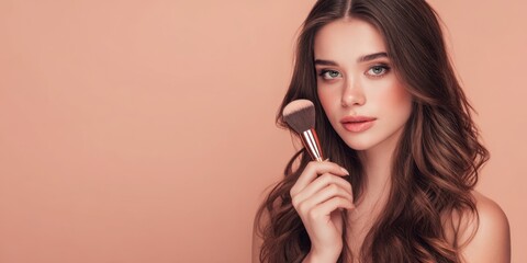 The elegant girl showcasing beauty skills with a makeup brush.