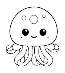 Cartoon jellyfish with big eyes a smile and tentacles