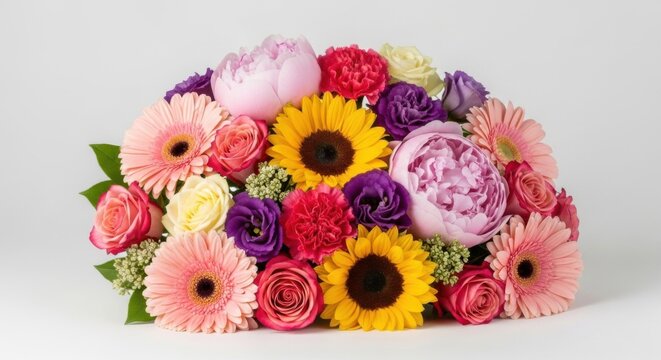 Colorful Flowers Arrangement: Beautiful Bouquet of Peonies Sunflowers Roses