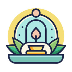 Stylized Candle with Teal and Yellow Accents in Graphic Design Illustration