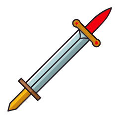 Cartoon sword drawing with red and gold hilt