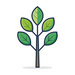 Cartoon Tree with Fresh Green Leaves and Dark Brown Trunk Illustration