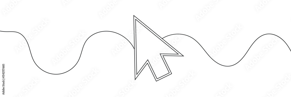 Poster continuous drawing of cursor arrow. one line icon of cursor arrow. one line drawing background. vect