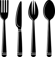 cutlery set  kitchenware silhouette on white  vect (1).eps
