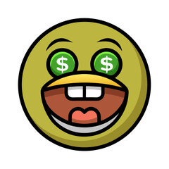 Animated green smiley face with dollar signs in eyes on Transparent background
