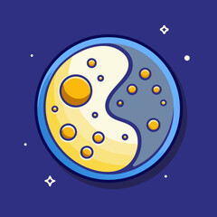 Yin and Yang Moon Illustration in Space with Stars and Craters