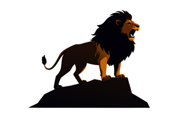 Regal Lion Illustration Standing on Rock with Orange Accents
