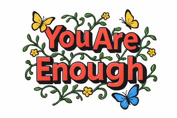 You Are Enough Text Surrounded by Butterflies and Flowers