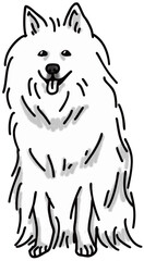 日本スピッツ　japanese spitz　犬のイラスト　白黒