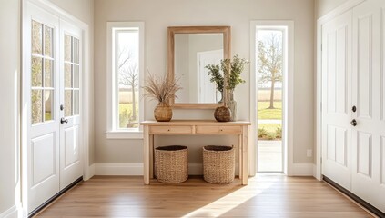 Light-filled entryway with natural decor