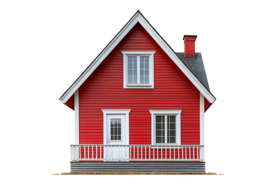 Red wooden house isolated on transparent background.