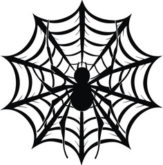 Obraz premium Black Spider on Web Halloween Vector Illustration for Graphic Design