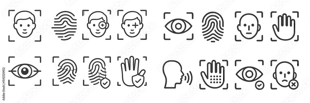 Aufkleber various icons depicting facial recognition, biometric markers, and identity authentication concepts 