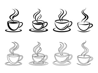 Black and White Coffee Cups with Steam Illustrations