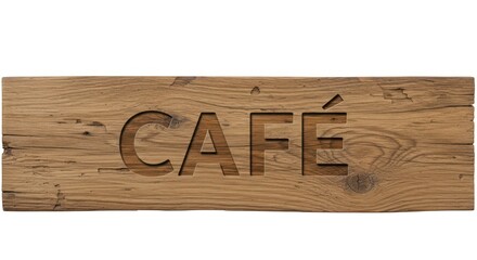 Rustic wooden cafe sign with carved letters perfect for a warm invitation
