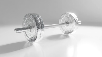 Silver Barbell on a White Background with Shadows, Representing Fitness and Strength