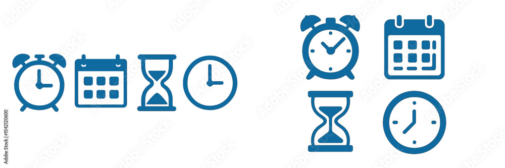 Aufkleber visual representation of timekeeping elements in various formats showcasing clocks, calendars, and h