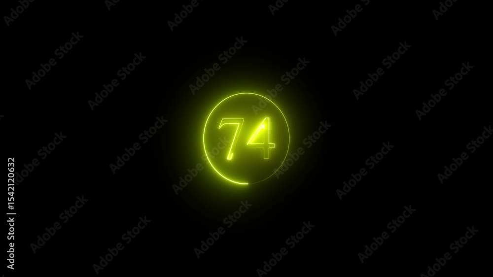 Aufkleber abstract glowing neon text 74 number countdown icon. glowing sign on black background neon number. g