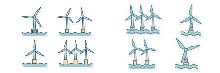 Wind turbines generating renewable energy in offshore location with calm waters and clear sky © icon_art