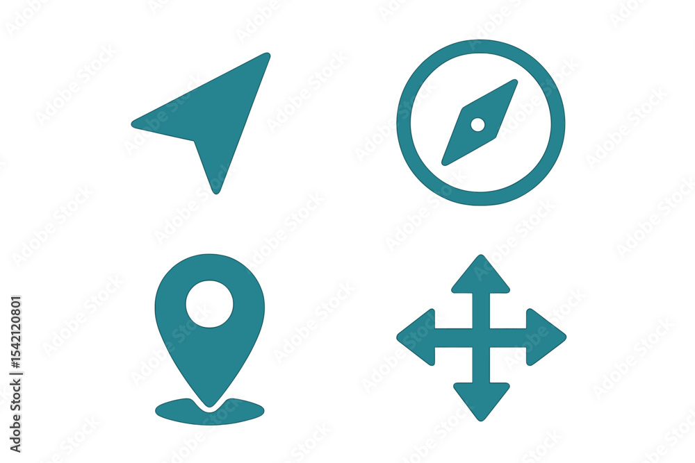 Poster symbols of navigation and location used in mapping and direction finding