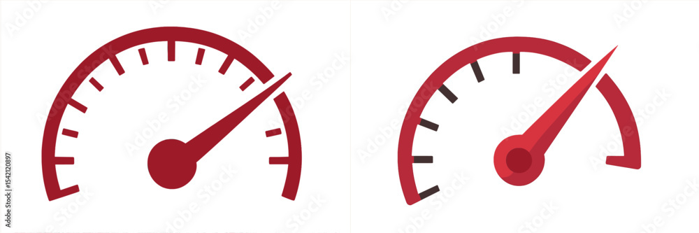 Poster speedometer designs showing different readings in red and white color scheme for automotive and meas