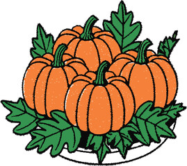 Hand Drawn Pumpkins and Leaves Illustration for Autumn or Halloween