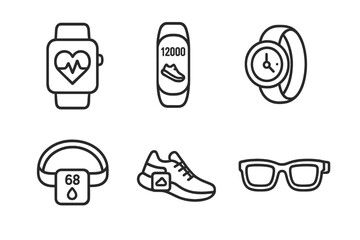 Fitness tracking devices and accessories displayed together on a simple background