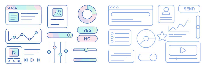 User interface design elements for web applications and digital platforms showcasing modern graphics