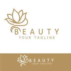 Minimalist beauty logo with a golden lotus flower and elegant typography, symbolizing natural wellness, purity, and luxury. Ideal for spa, skincare, or holistic beauty brands.