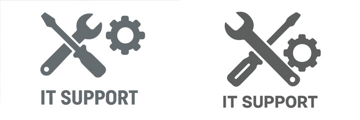 IT support icons featuring tools and gear designs at a modern office setting
