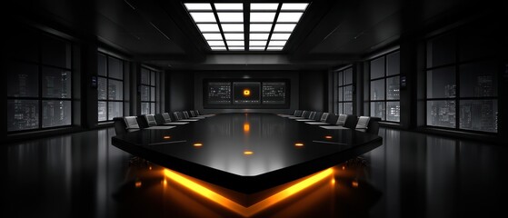 Dark, modern conference room at night
