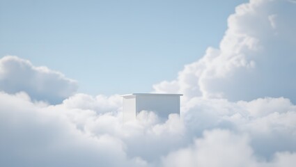Abstract Floating Podium Soft White Clouds with Light Blue Sky and Dreamy Surreal Atmosphere for Product Display