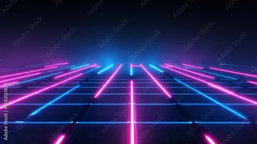 Poster futuristic neon grid with vibrant lights and atmospheric effects in a dark background setting transp
