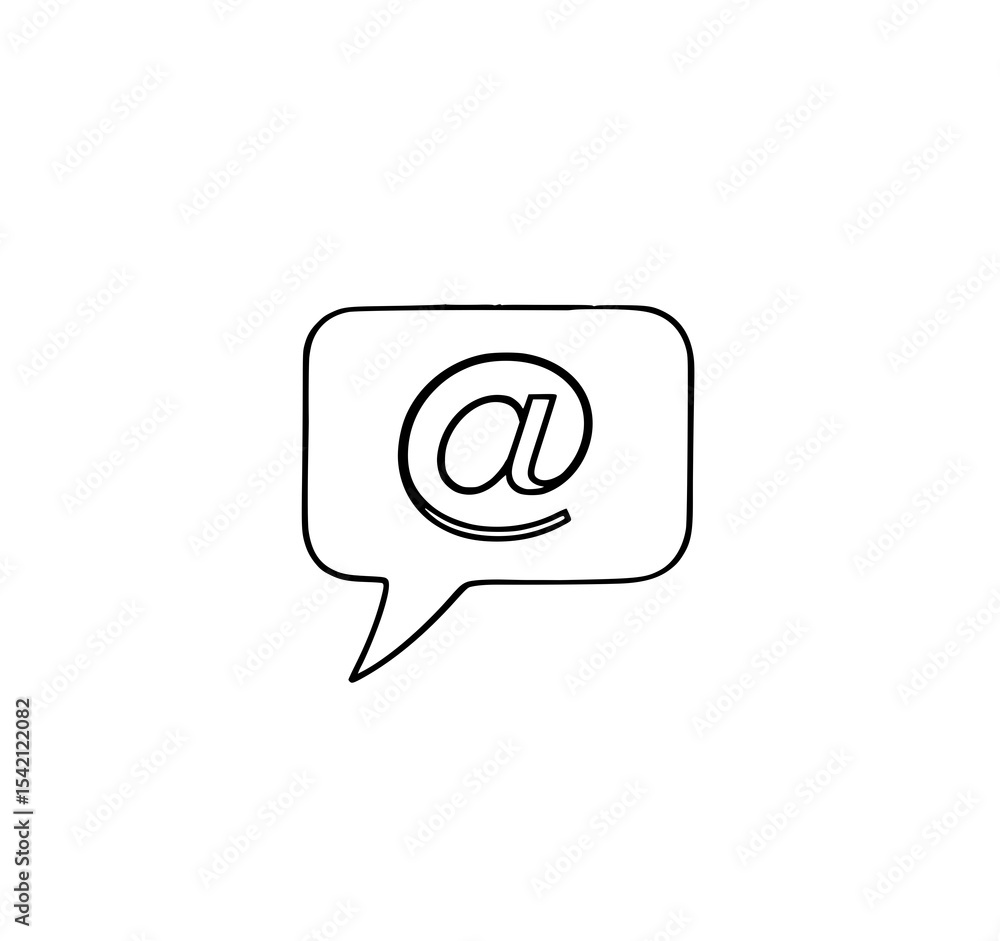 Poster email communication: a simple line art illustration of an email symbol inside a speech bubble, repre