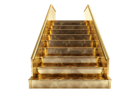 Shimmering Golden Stairs isolated on transparent background.