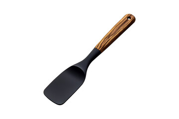 Silicon spatula with wooden handle isolated on transparent background.
