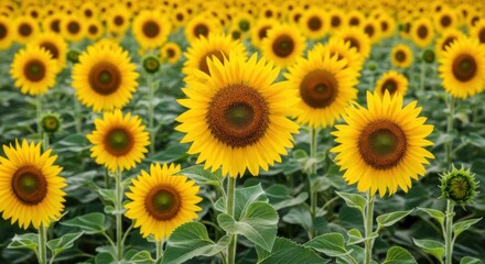 Obraz premium Field of sunflowers on a sunny day