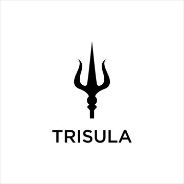Trident Logo Design with Mythological Shiva Symbol and Geometric Emblem for Spartan Warrior Shield Identity or Vintage Trisula Poseidon Concept in Modern Vector Style