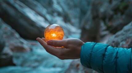 ESG Banners   Environment, Society, and Governance: Hand holding a light bulb with a renewable