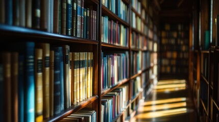 Bookshelves in a library
